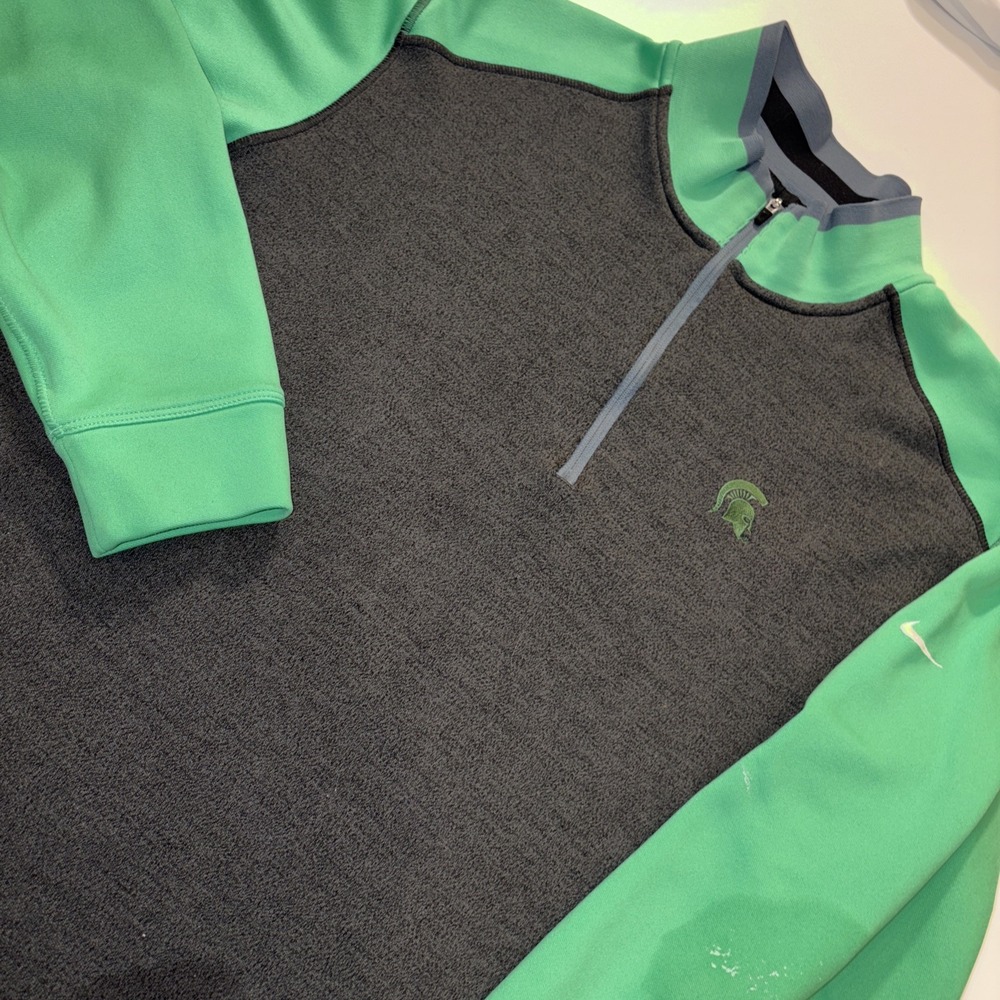 Nike‎ Golf Tour Performance DriFit MSU Spartans 1/4 Zip Men's XL Green/gray